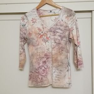 Floral Design Dressy T Shirt EUC